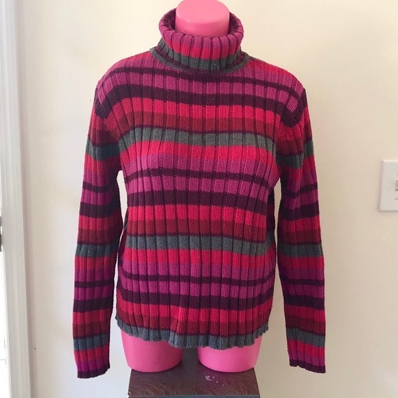 Relativity Multicolor Striped Long Sleeve Cotton Turtleneck Sweater Size M - Picture 1 of 4